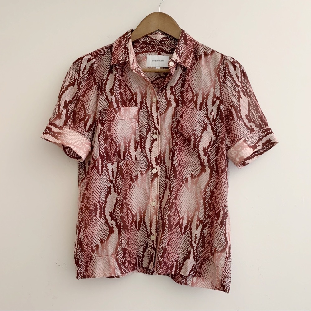 Current Elliott Pink Snake Print Button Up Top Sz 0